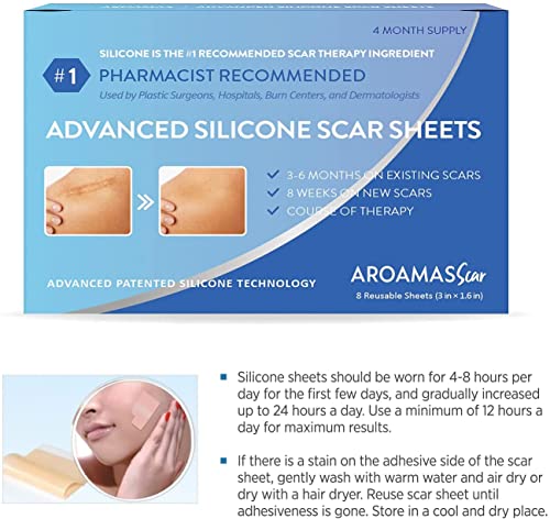 Aroamas Professional Soft Silicone Scar Sheets Strips, 8 Count F291013
