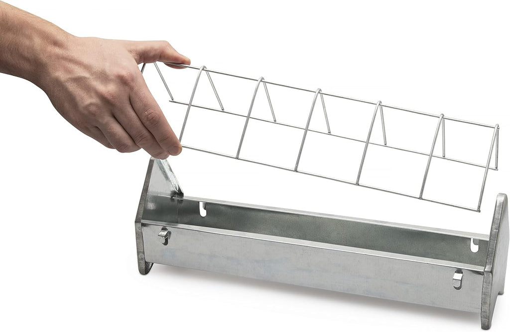 Galvanized Metal Chicken Feeder Trough 15" with Anti Roosting Guard G2347