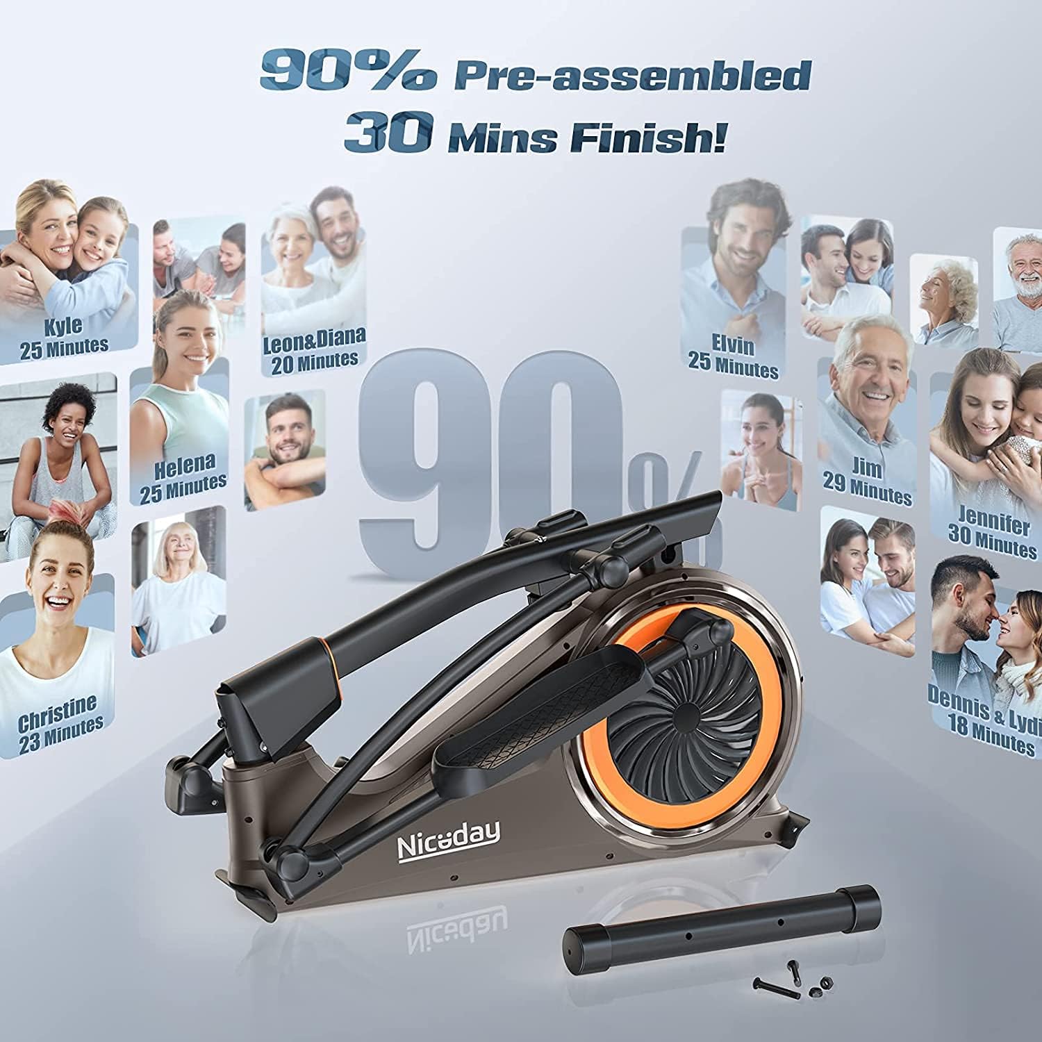 Niceday Elliptical Machine & Recumbent Exercise Bike, 16 Resistance Levels N3285