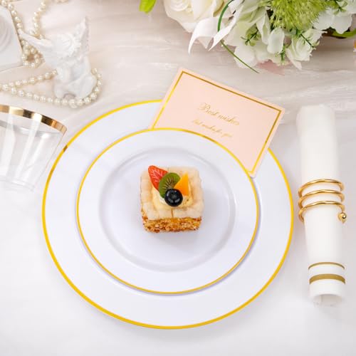 SUT 150 PCS Gold Plastic Plates Disposable Dinnerware Set with Cups L92416