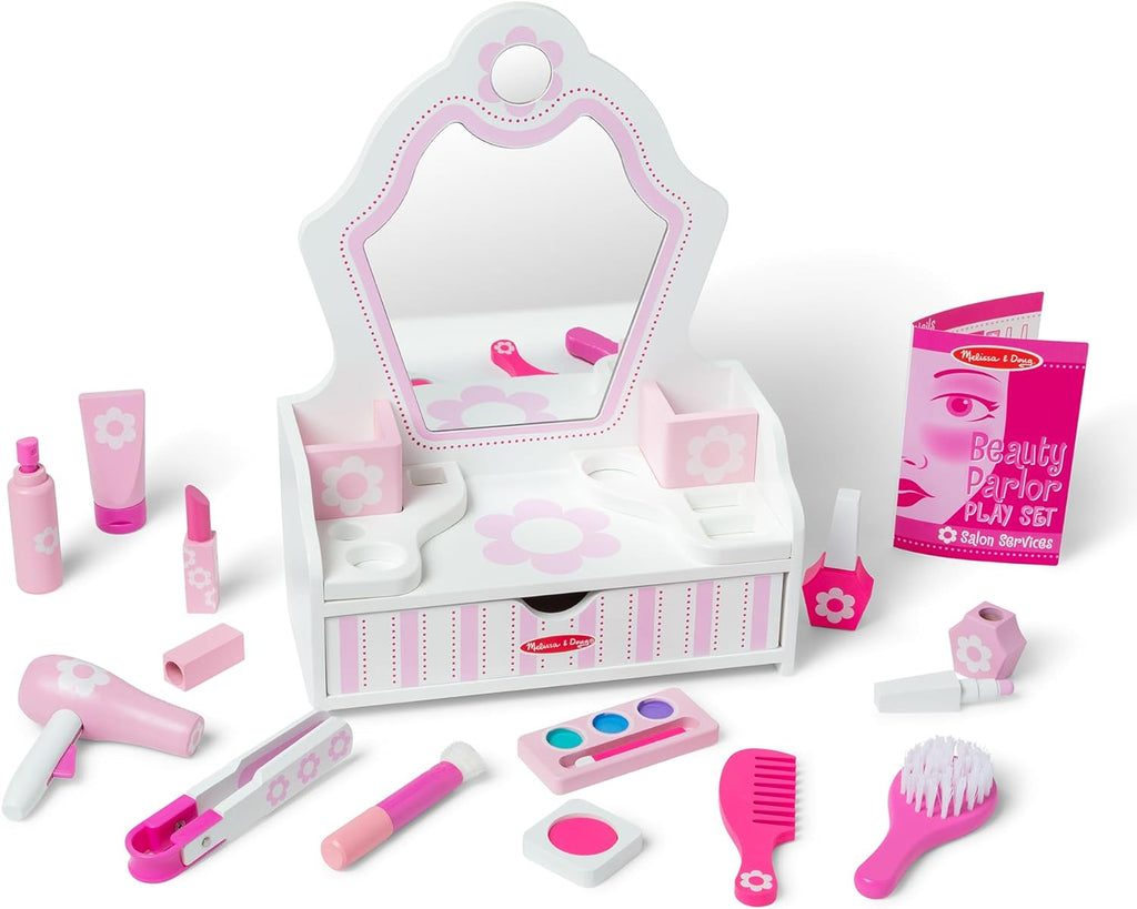 Melissa & Doug Wooden Beauty Salon Play Set with Vanity and Accessories F8918