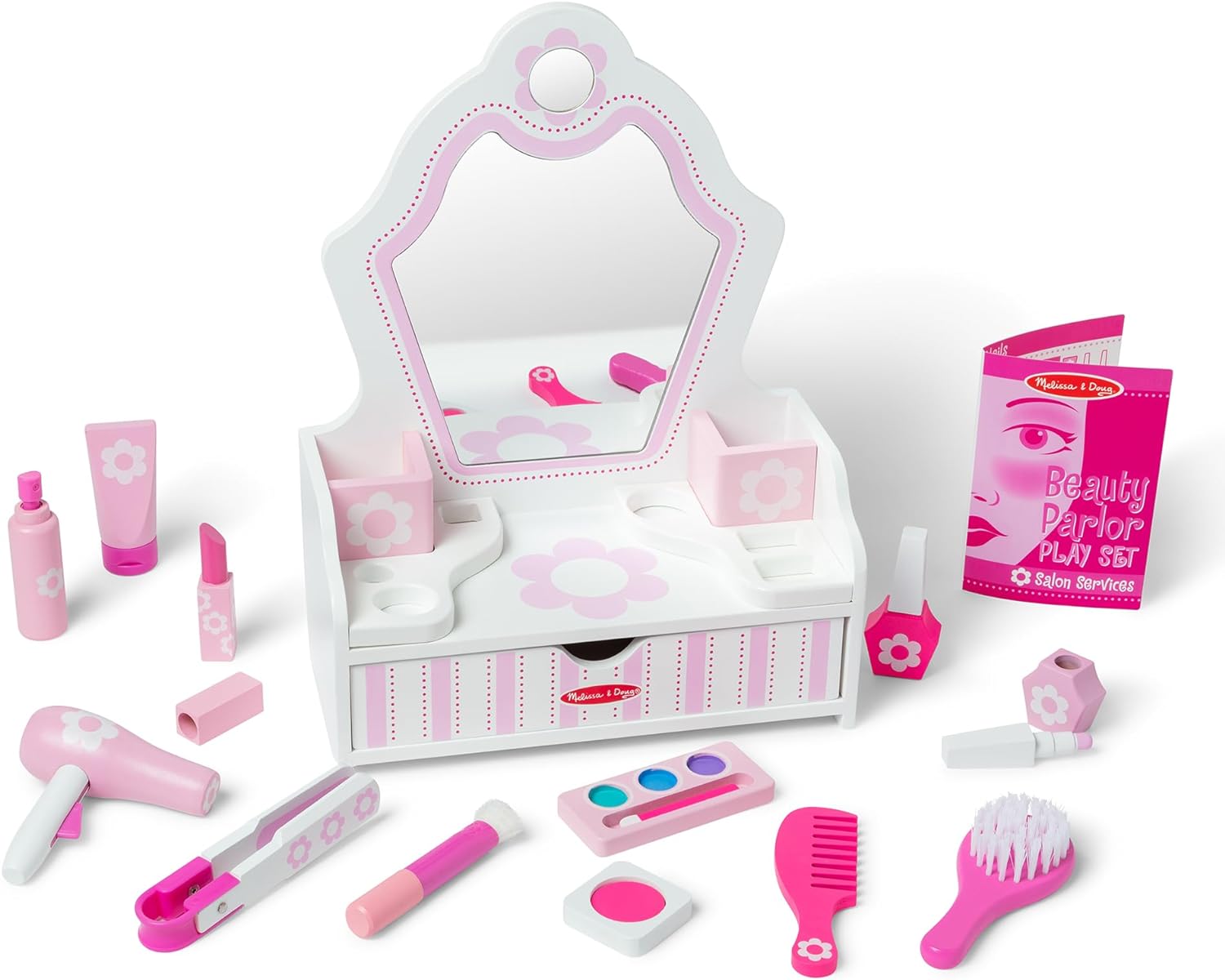 Melissa & Doug Wooden Beauty Salon Play Set with Vanity and Accessories F8918