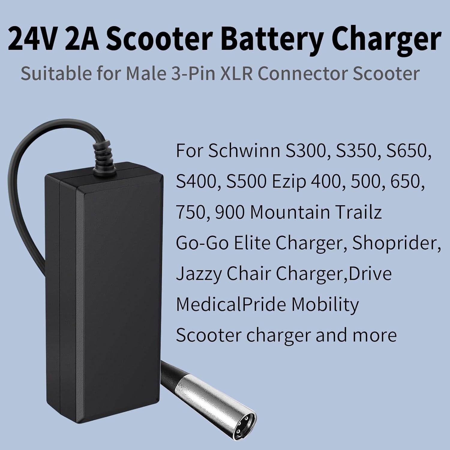 24V 2A 3-Pin XLR Electric Scooter Battery Charger for Pride Mobility W7549