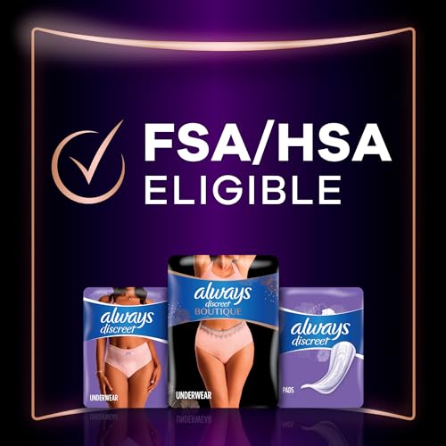 Always Discreet Boutique Incontinence Postpartum Underwear for Women, Maximum Protection, L, Rosy, 44 Count Q83216