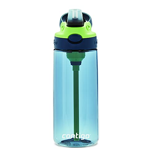 Contigo Kids Water Bottle with Redesigned AUTOSPOUT Straw, 14oz., 2 Pack, Blue Poppy and Watermelon & Blue Poppy with Dinos