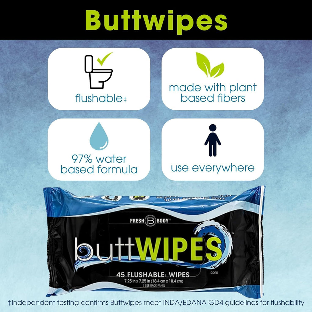 Buttwipes Flushable Wipes for Adults with Aloe and Vitamin E, 45 Count M157