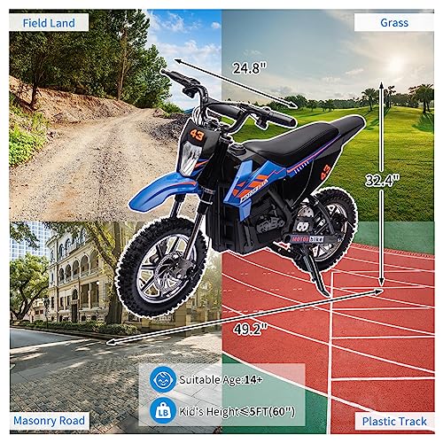 36V Electric Dirt Bike for Kids, 500W Motor, 15.5MPH, Blue G3910