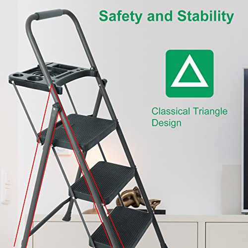 5 Step Ladder with Handrails, Folding Step Stool, 330lbs Capacity for Adults H9189