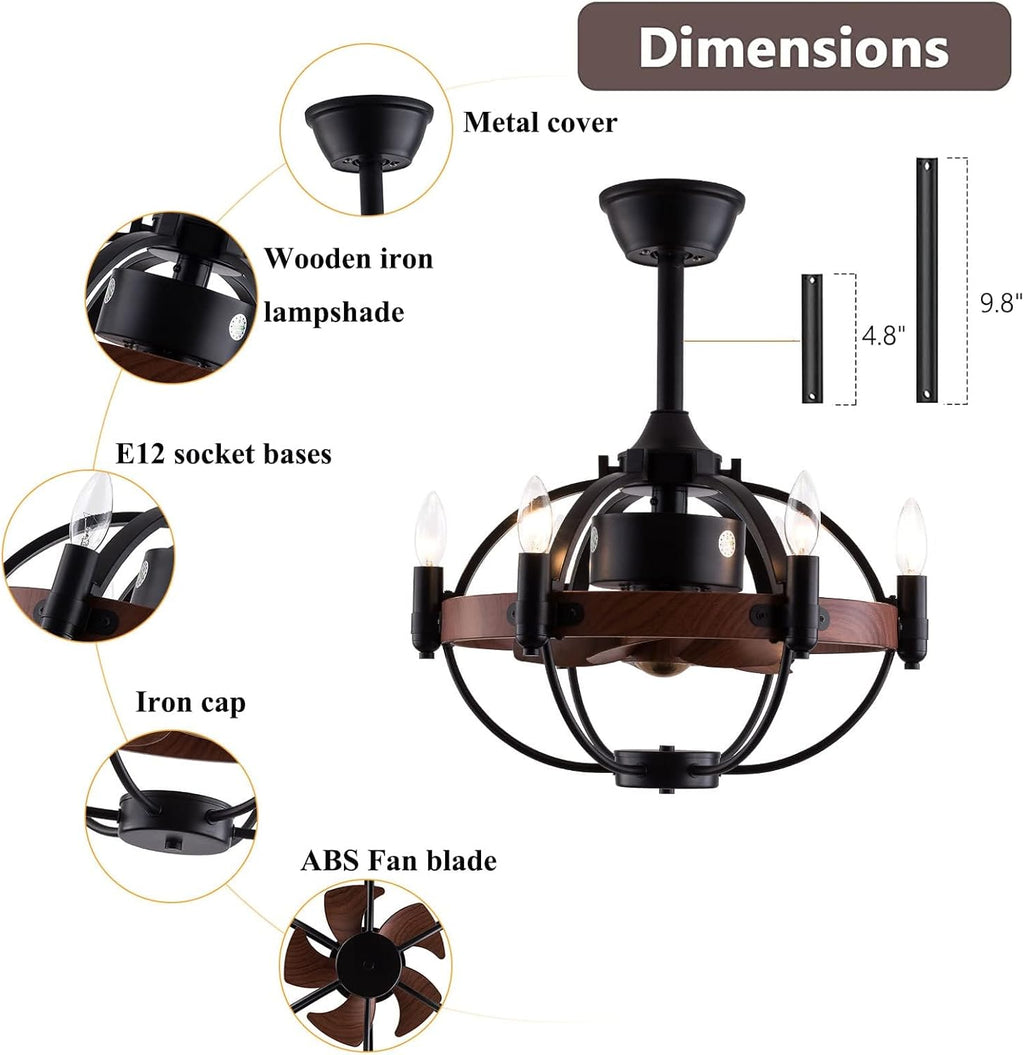 OUKANING Farmhouse Enclosed Ceiling Fan with Light and Remote Control, 22 inches B4403