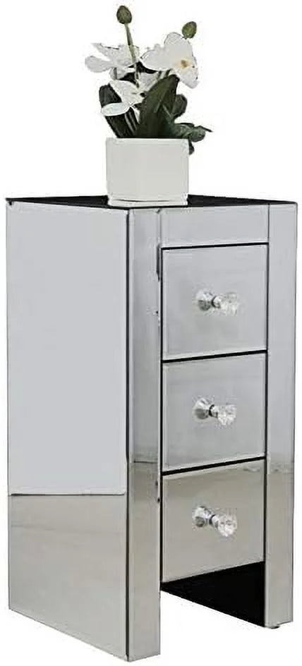 RUNFAYBIU Mirrored Nightstand with 3 Drawers and Crystal-Style Knobs E8054
