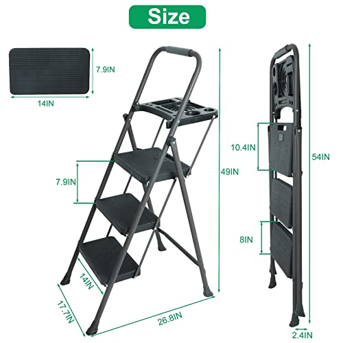 5 Step Ladder with Handrails, Folding Step Stool, 330lbs Capacity for Adults H9189