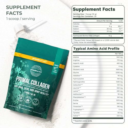 Primal Harvest Collagen Peptides Powder Type I & III, Unflavored, 10 Oz G591284