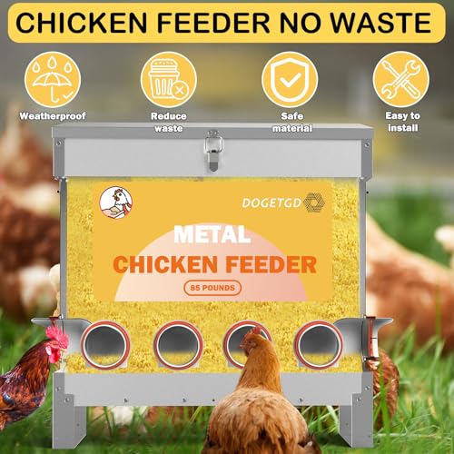 Automatic Chicken Feeder No Waste Metal Poultry Feeder 85lbs 10-Port W76893