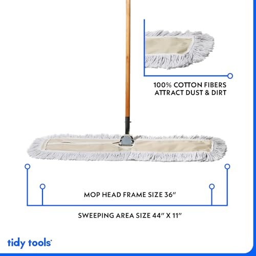 Commercial Dust Mop 36 in for Hardwood Floors, Cotton Reusable Head Q24855