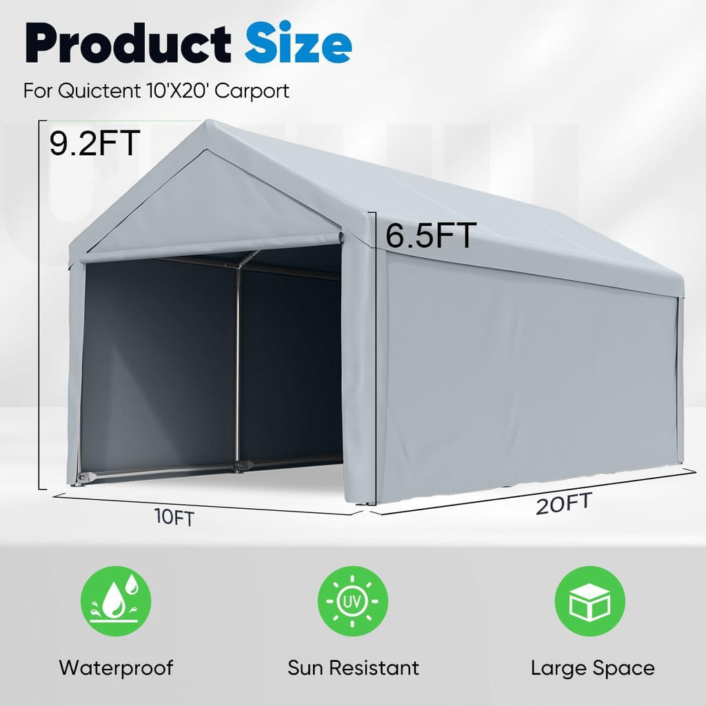 Quictent 10'x20' Heavy Duty Carport Car Canopy Galvanized Steel Shelter Silver Gray J750251
