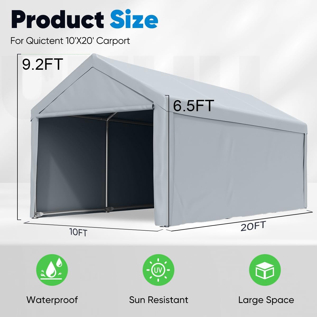 Quictent 10'x20' Heavy Duty Carport Car Canopy Galvanized Steel Shelter Silver Gray J750251