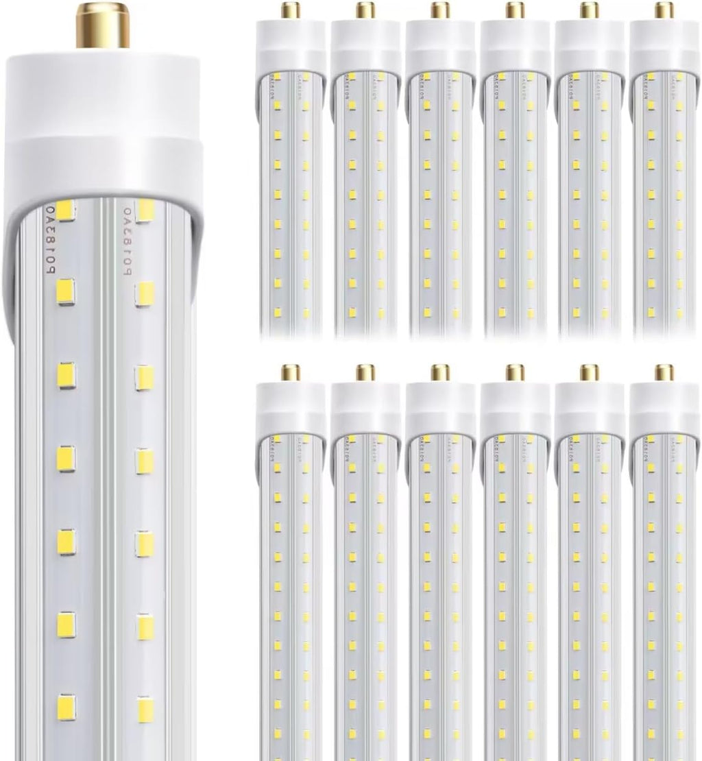 8ft LED Bulbs, 8 Foot LED Shop Light Bulb 72W 6000K 10000lm, Super Bright,T8 T10 T12 V shape FA8 Lights, Clear Cover, F96T12 Bulbs to Replace Fluorescent Light Bulbs(Pack of 12)