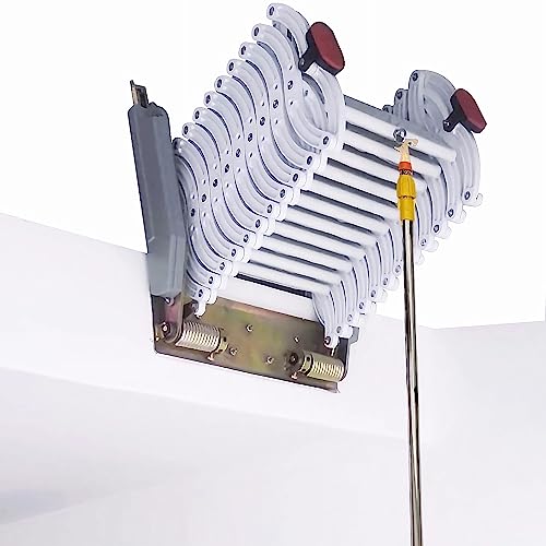 TECHTONGDA Folding Loft Ladder, 9.8 ft Wall Mounted Telescopic Folding Attic Ladder, Al-Mg Alloy Pull Down Attic Stairs with Adjustable Height, 660LB Load Capacity, Ideal for Narrow Wall Installation