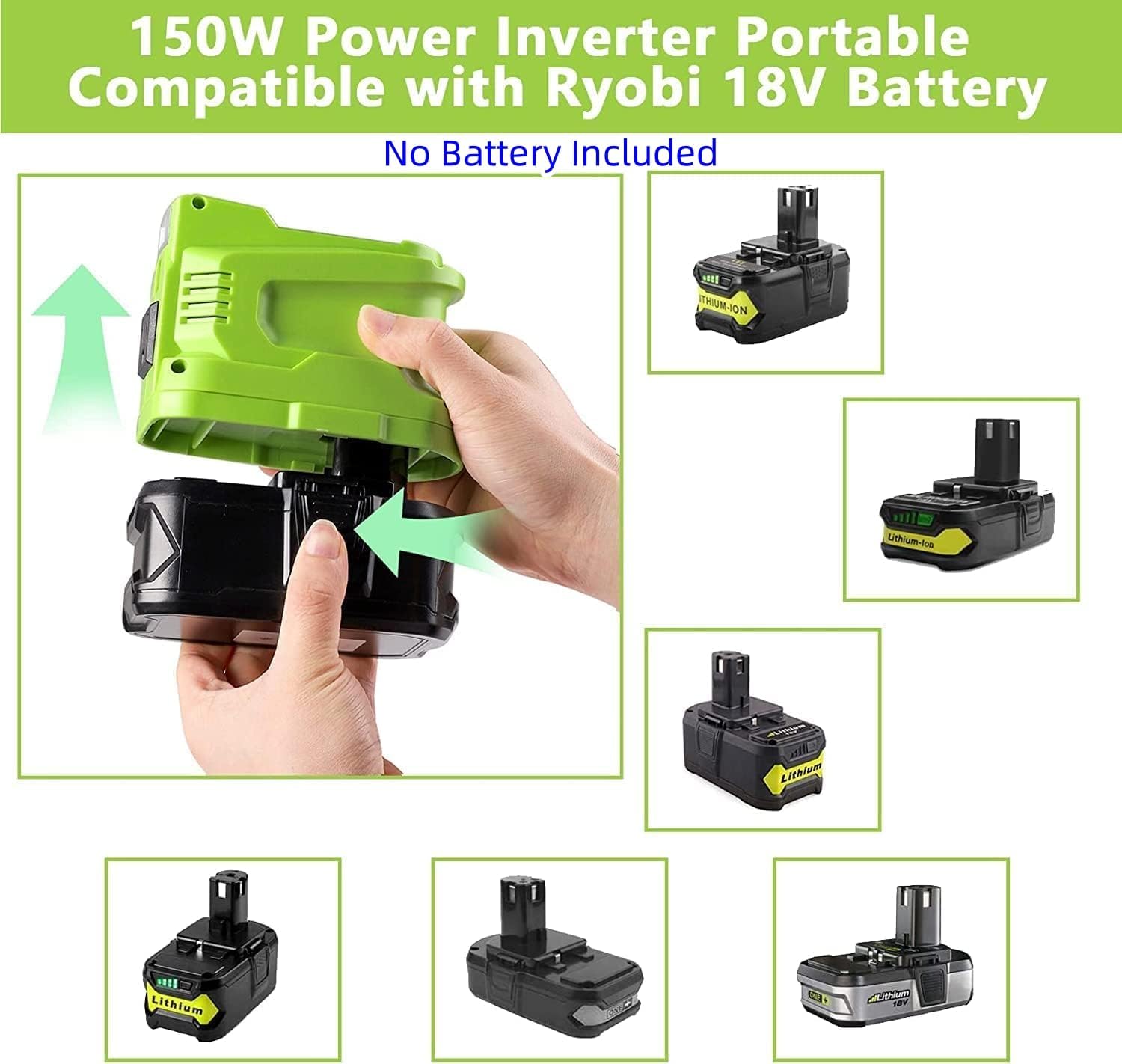 150W Power Inverter for Ryobi 18V, TEPULAS DC to AC 120V with USB Port B4459