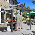 Domi 8x5FT Hardtop Grill Gazebo, Outdoor BBQ Gazebo with 2 Side Shelves and Bottle Opener, Outdoor Grill Canopy with Galvanized Steel Double Roof for Patio Lawn Backyard Deck, Brown