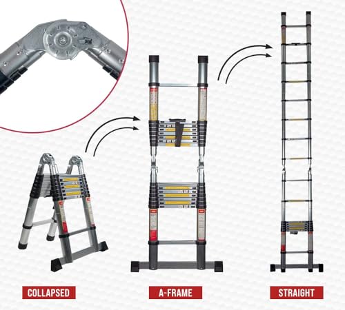 Mytee Products 16.5' Telescoping Aluminum A Frame Ladder with Carry Handle & Tool Tray W41797