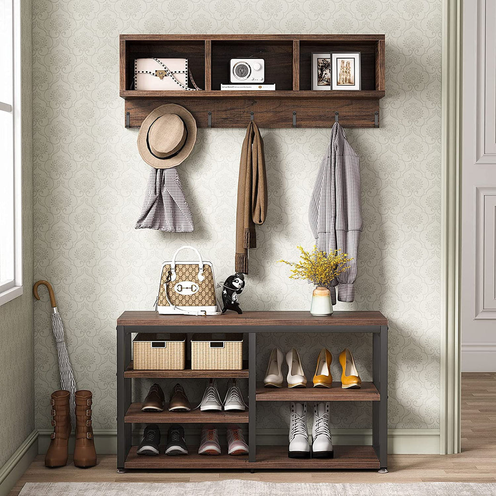 Tribesigns Hall Tree with Bench, 3 Cubbies, 7 Hooks V315602