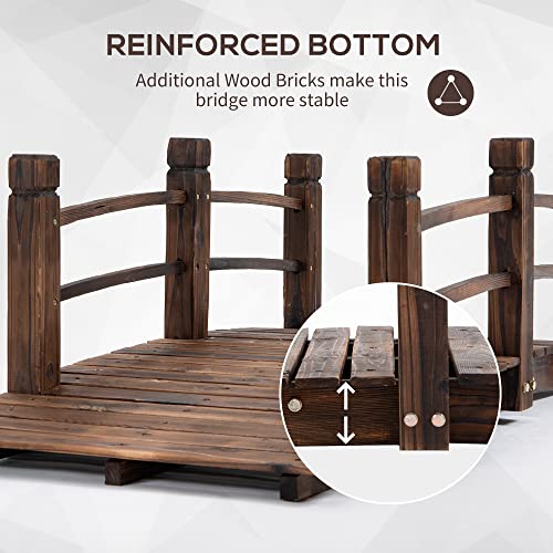 Outsunny Fir Wood Garden Bridge Arc Walkway with Side Railings E4176