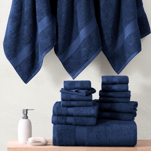 LANE LINEN 16 Piece Cotton Bath Towel Set - Black N7824
