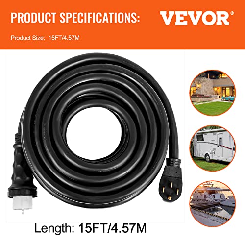 VEVOR 15 FT 50 Amp Generator Extension Cord NEMA 14-50P to SS2-50R H2089