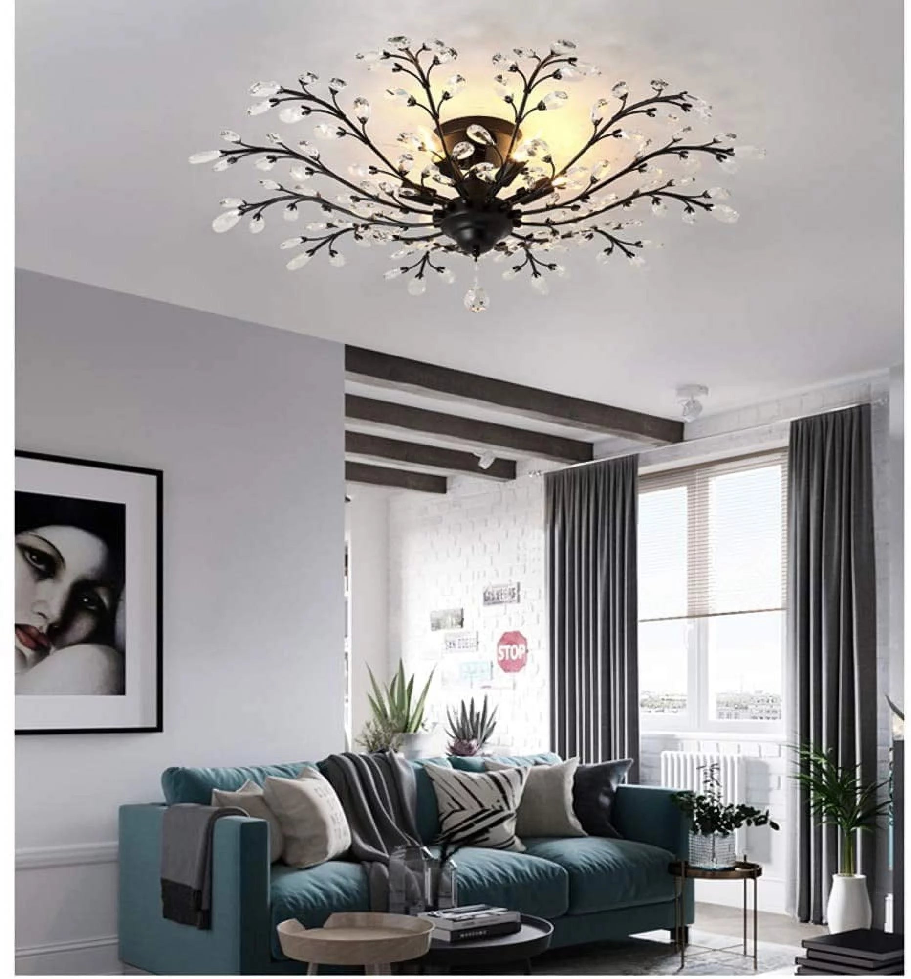 Miumaeov Vintage Crystal Semi Flush Mount Ceiling Light I943