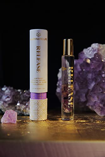 Essential Oil Rollerballs 34oz Sleep Rose Quartz Crystal Infused Aromatherapy Roll On J1223