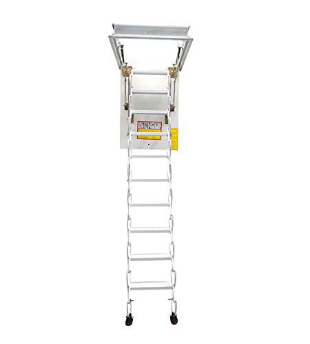 TECHTONGDA Ceiling Attic Loft Ladder, 13 Steps Retractable, White, 10.5ft Height H470649