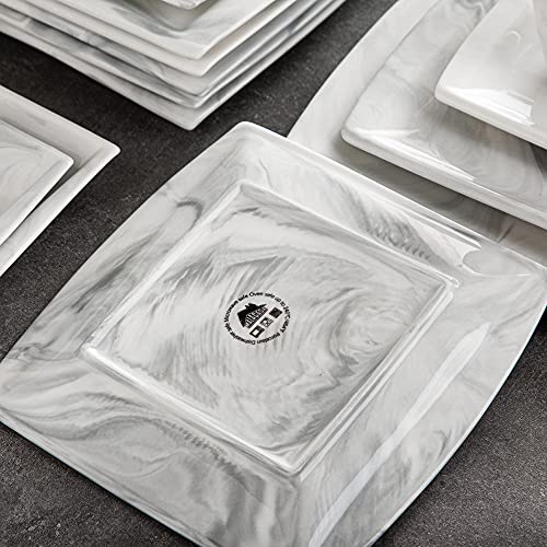 MALACASA 30-Piece Porcelain Dinnerware Set for 6, Ivory White Square Plates and Bowls M7488