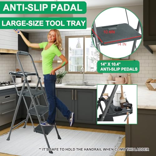 5 Step Ladder with Handrails, Folding Step Stool, 330lbs Capacity for Adults H9189