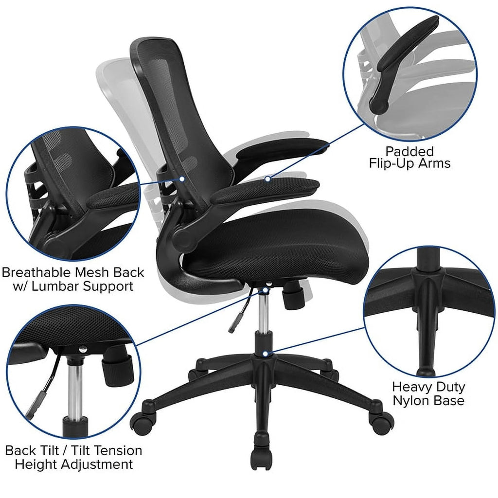 Flash Furniture 48"W x 24"D Mahogany Electric Standing Desk with Black Mesh Ergonomic Chair Y796