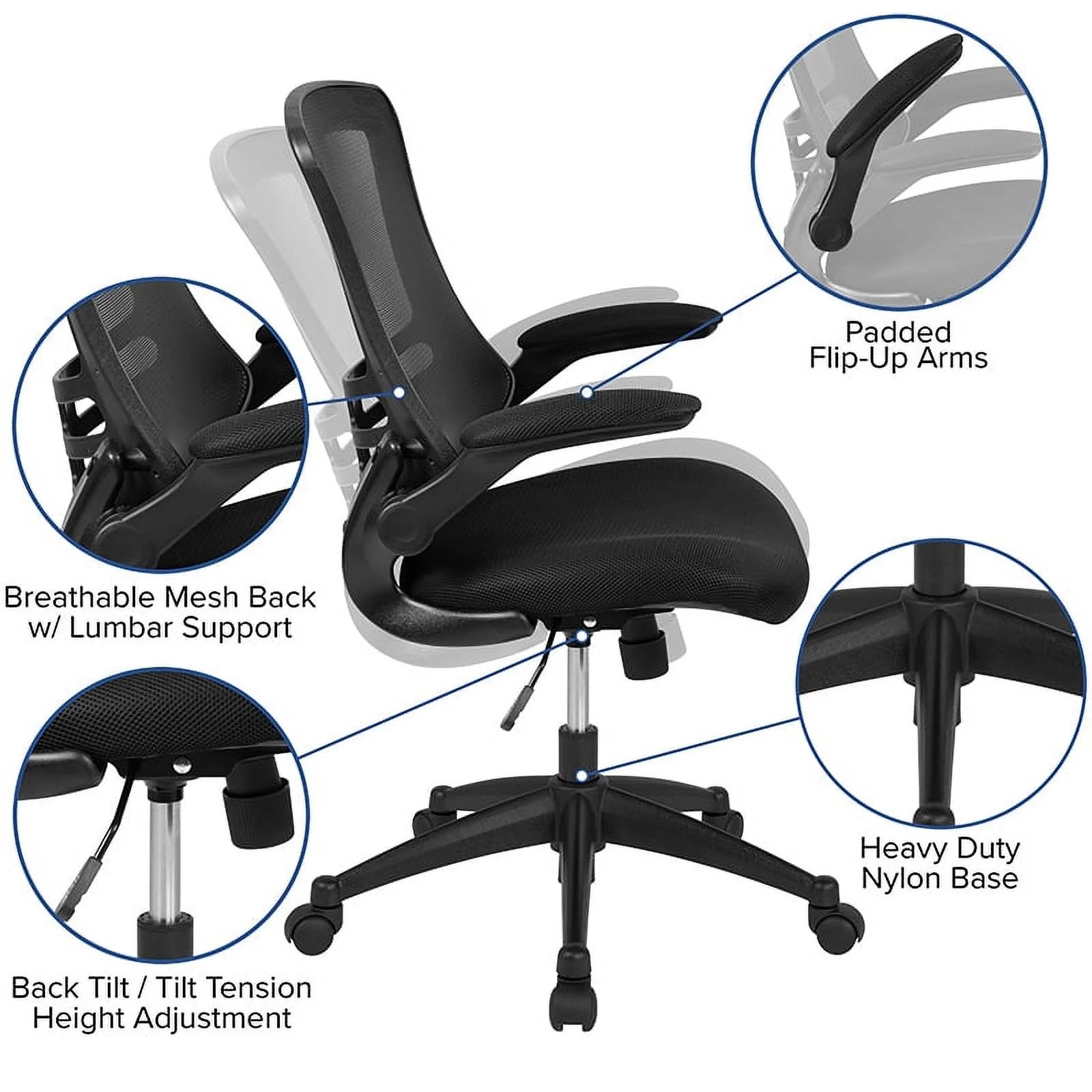 Flash Furniture 48"W x 24"D Mahogany Electric Standing Desk with Black Mesh Ergonomic Chair Y796