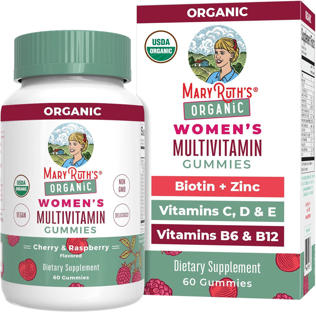 MaryRuth Organics Multivitamin for Women | Womens Multivitamin Gummy | Vegan | USDA Organic | Immune Support Gummy Vitamins | Hair and Skin Vitamins for Women | Vitamin D3 | Selenium | 60 Count