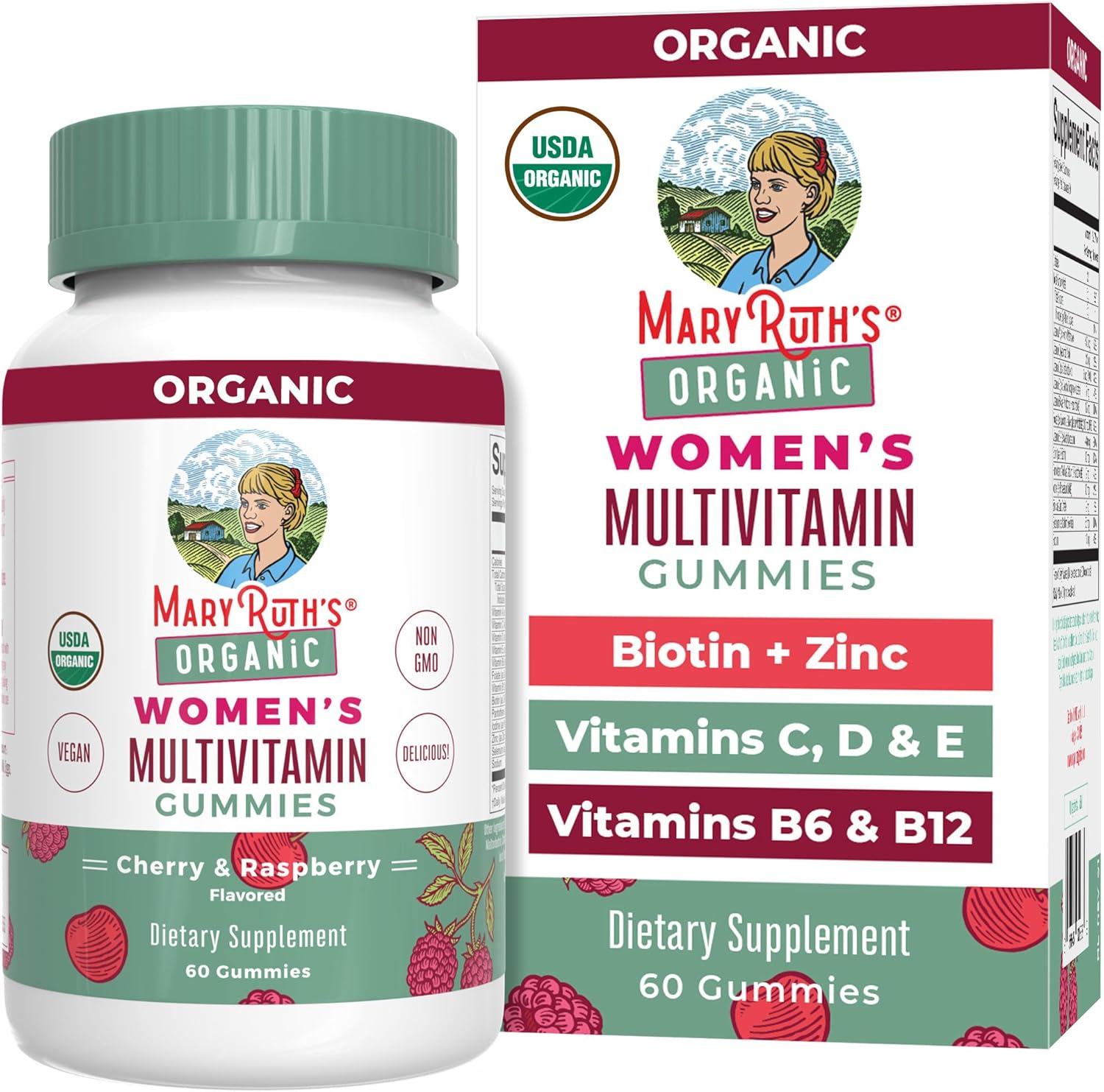 MaryRuth Organics Multivitamin for Women | Womens Multivitamin Gummy | Vegan | USDA Organic | Immune Support Gummy Vitamins | Hair and Skin Vitamins for Women | Vitamin D3 | Selenium | 60 Count