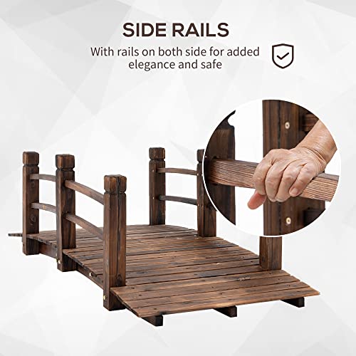 Outsunny Fir Wood Garden Bridge Arc Walkway with Side Railings E4176