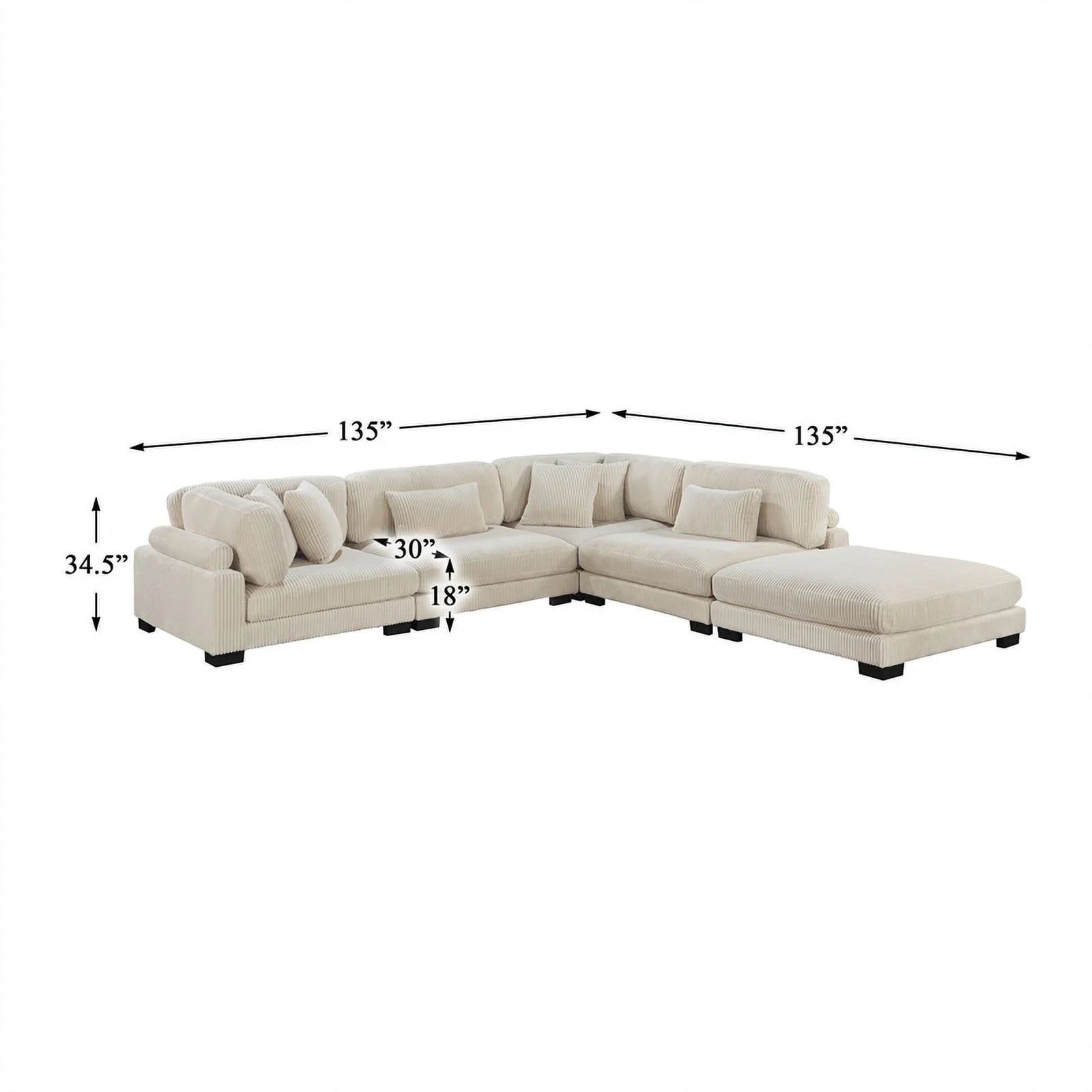 Lexicon Traverse 5-Piece Corduroy Modular Sectional in Beige N54212