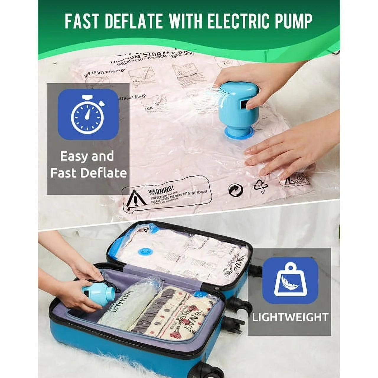 WANALIT 10 Pack Vacuum Storage Bags Small with Electric Air Pump E542