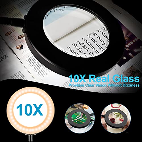 HITTI 10X Magnifying Glass with Light and Stand, White X34214