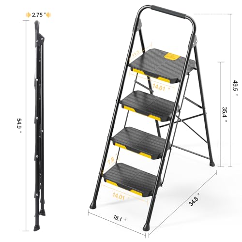 KINGRACK 5 Step Ladder with Tool Platform, Folding Steel Handrails, 800 LBS Capacity Y12186
