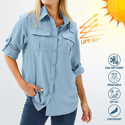 Women's UPF 50 Long Sleeve Sun Protection Safari Shirt A9691