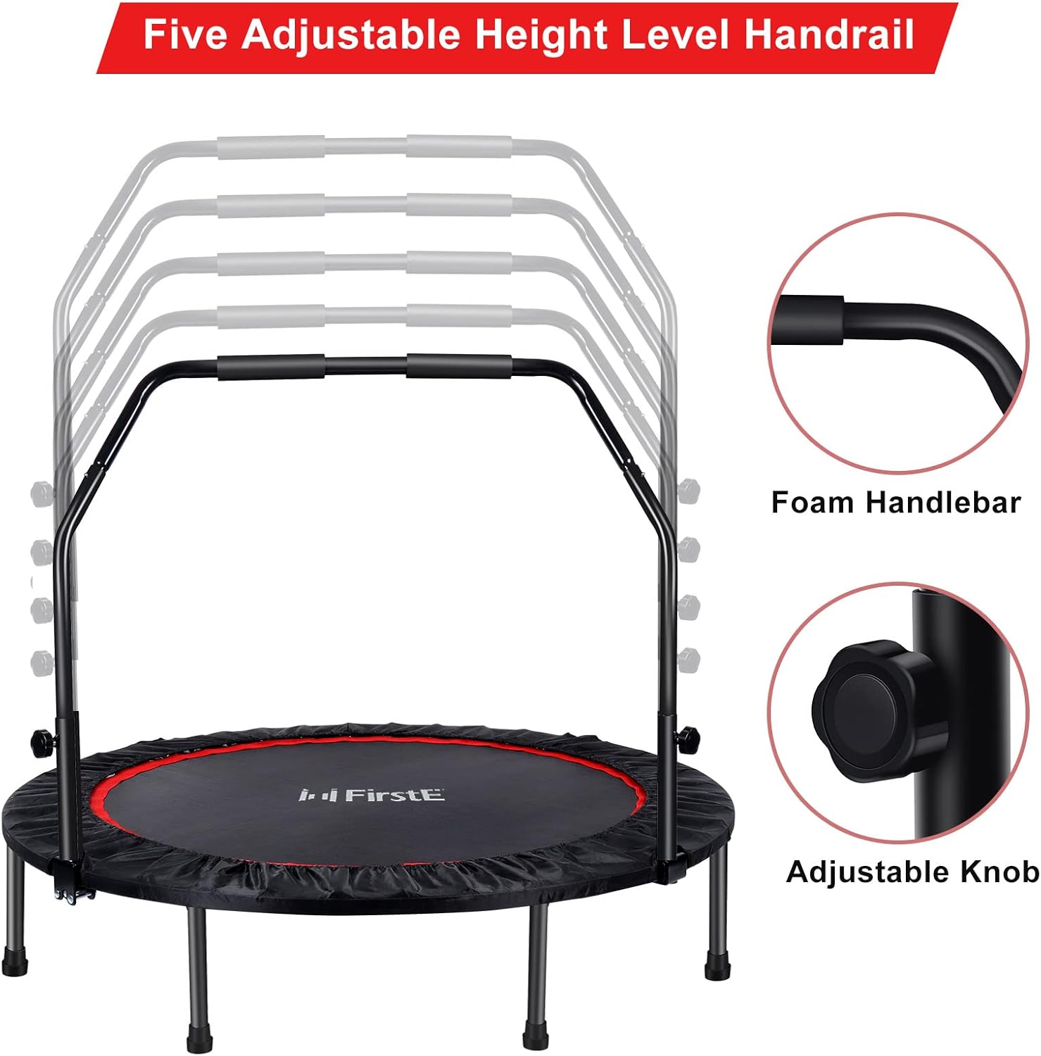 50" Foldable Fitness Trampoline with Adjustable Foam Handle for Adults W398