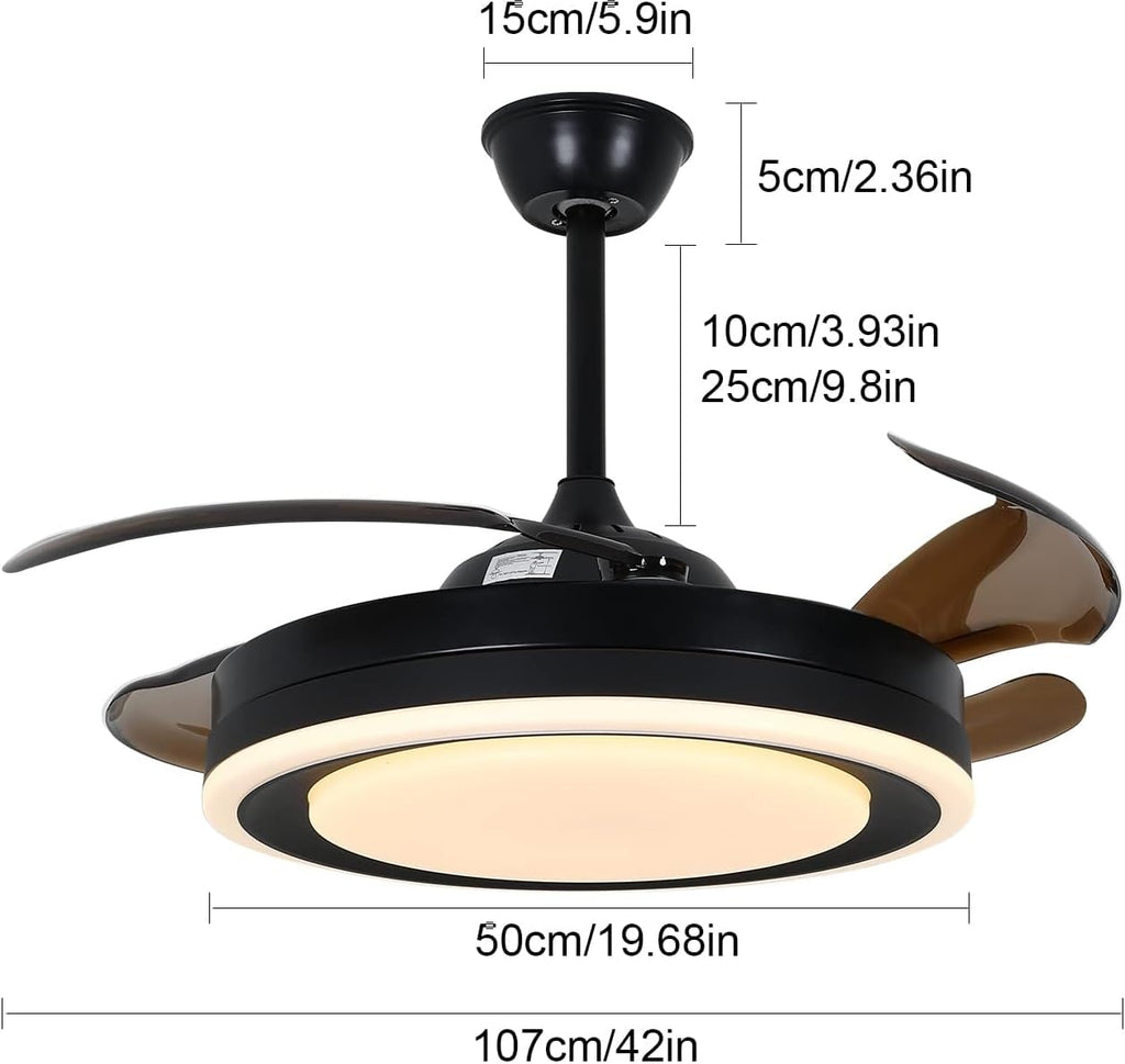 OUKANING 42 Inch Retractable Ceiling Fan with Lights and Remote Y518092