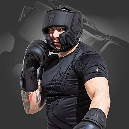 RDX Boxing Headgear Sparring Grappling Maya Hide Leather Black T6949
