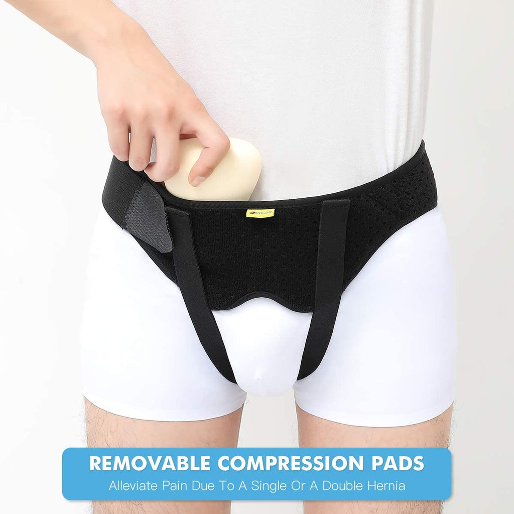 Tenbon Hernia Belt Truss for Single or Double Inguinal Hernia Support with 2 Removable Compression Pads R608523