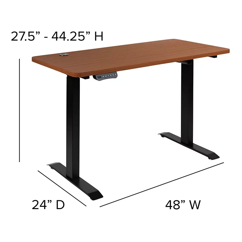 Flash Furniture 48"W x 24"D Mahogany Electric Standing Desk with Black Mesh Ergonomic Chair Y796