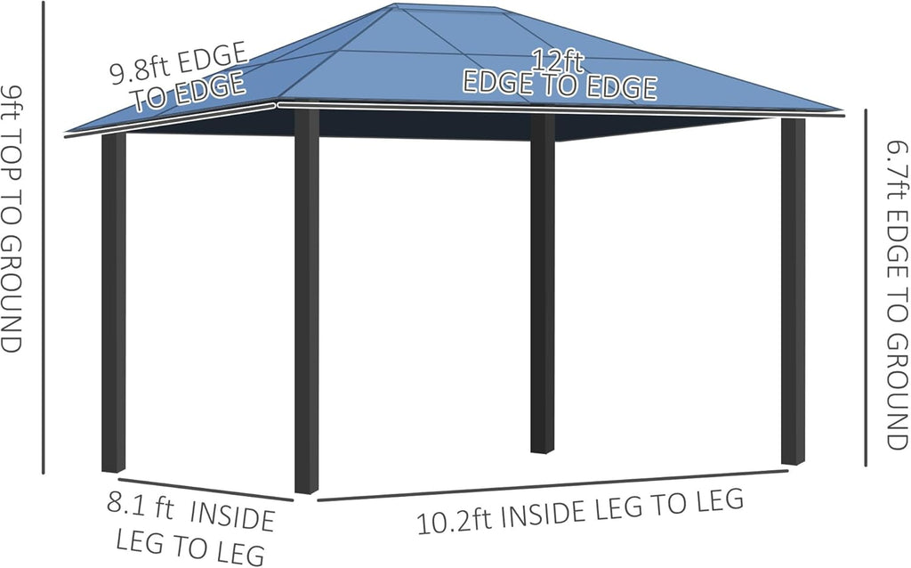 Outsunny 10' x 12' Hardtop Gazebo with Polycarbonate Roof and Aluminum Frame Q292